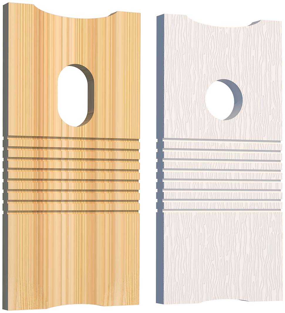 Image of two entrance panel options, one with an oval opening and one solid.